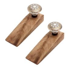 2 Pieces Golden Wheel Pattern Flat Ceramic Wooden Door Stopper